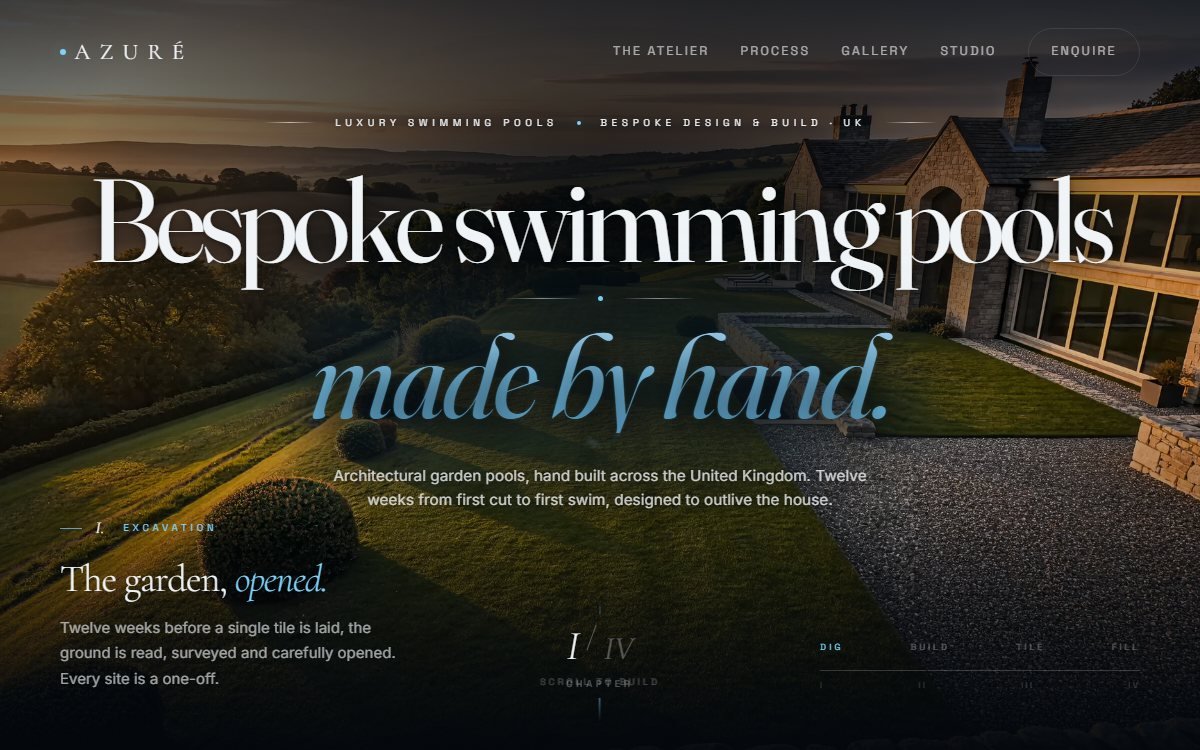 AZURÉ bespoke swimming pools website after a Pixel Heaven rebuild