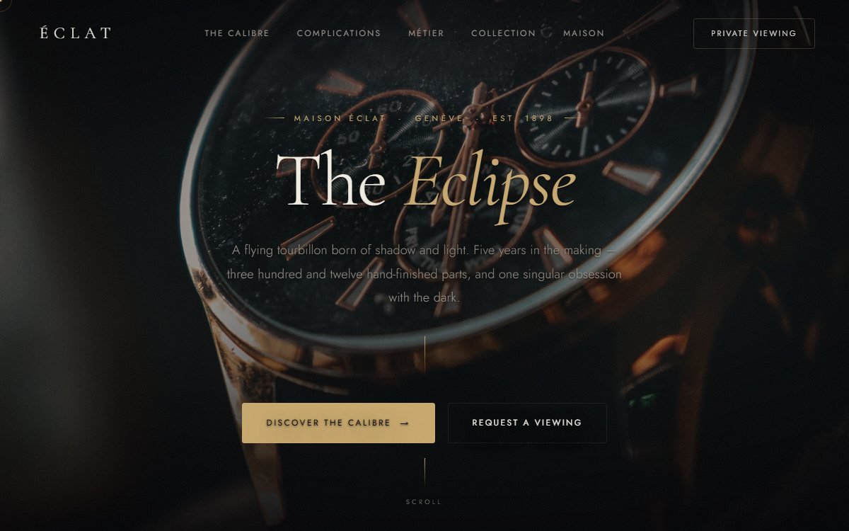 ÉCLAT luxury watch website after a Pixel Heaven rebuild