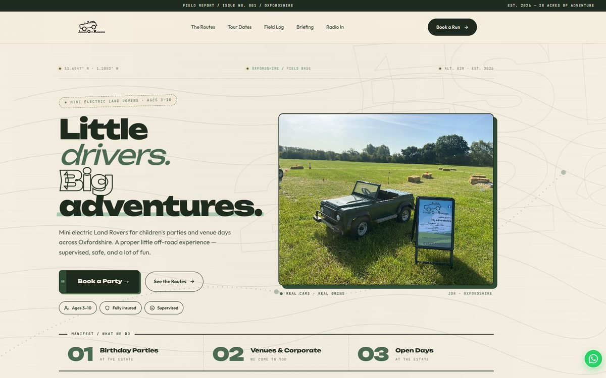 Junior Off Roaders — website coded by Pixel Heaven