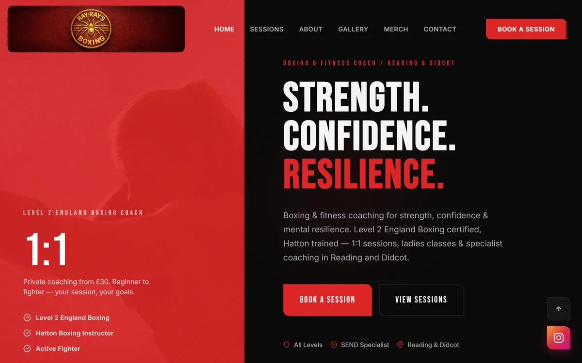 The Ray Ray’s Boxing website, built by Pixel Heaven
